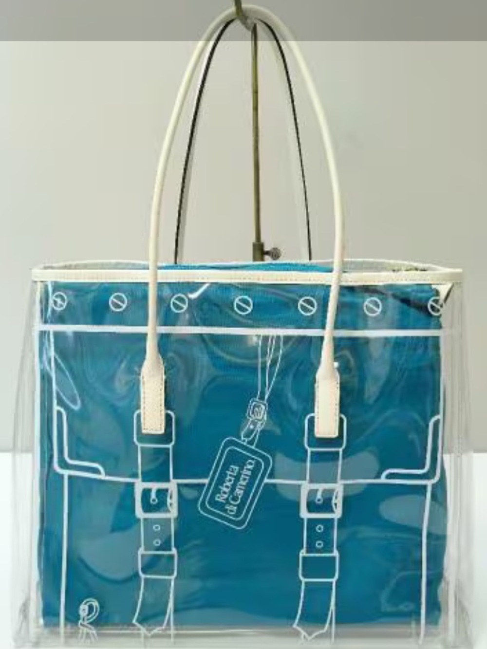 Roberta di Camerino Clear Vinyl Tote Bag w/ Teal Pouch Insert